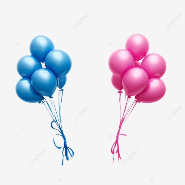 Blåa och rosa ballonger för gender reveal-fest.